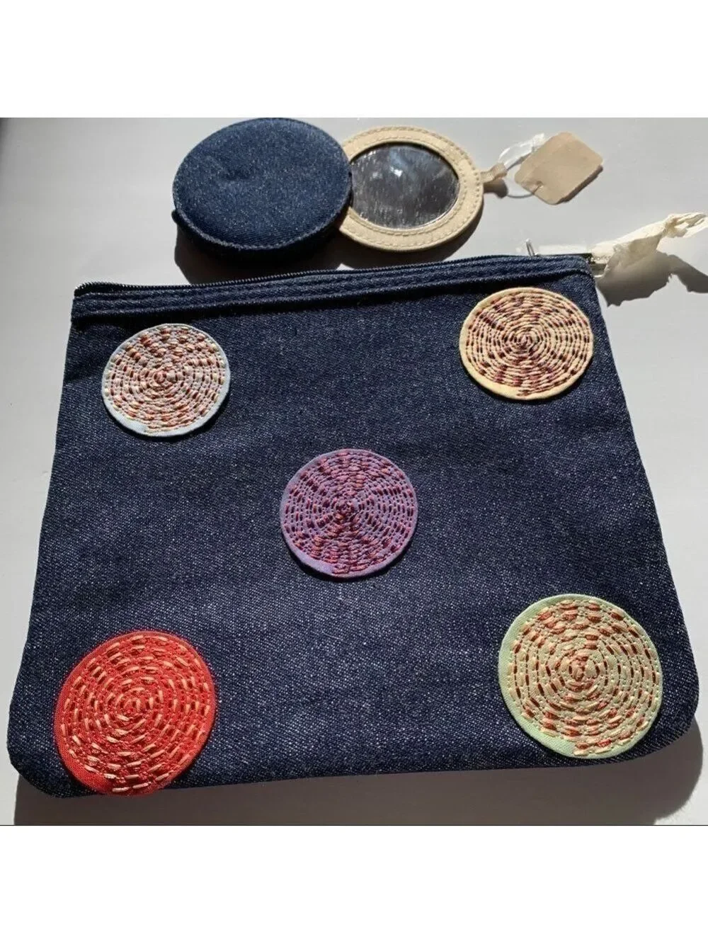 Bath and Body Works Dark Wash Denim Cosmetic Case with Mirror Set